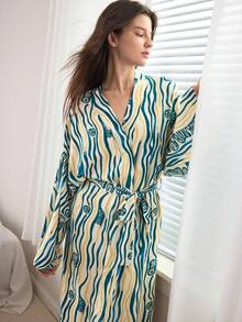 Ocili Women's Soft Striped Fleece Robe, Loungewear Sleepwear - Multicolor - View 4