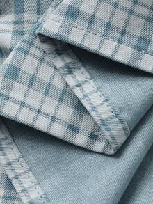 DAZY Đầm denim dài tay ngắn cổ vuông kẻ caro bằng vải denim dành cho nữ, kiểu dáng thường ngày, thích hợp cho mùa hè. - Xanh và trắng - Xem 4