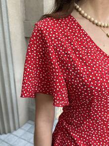 Solivie 女士时尚印花V领连衣裙，夏季 - 紅色 - 查看 7