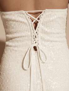 SHEIN BAE 优雅亮片装饰连衣裙，适合女士出席正式宴会、鸡尾酒会、夜总会、生日派对、节日派对、圣诞节、万圣节等场合。 - 杏色 - 查看 6