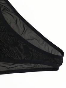 1pc Fashionable Black Lace Alluring Hollow Mesh Mid-Rise Sexy Men's Underwear - Black - View 4