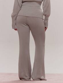 MUSERA Fold Over Knitted Flare Trousers Cute Cosy Spring Everyday Sugar Swizzle - Grey - View 4