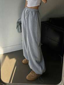 DAZY Women's Casual Korean Style Loose Drawstring Waist Sweatpants - Grey - View 1