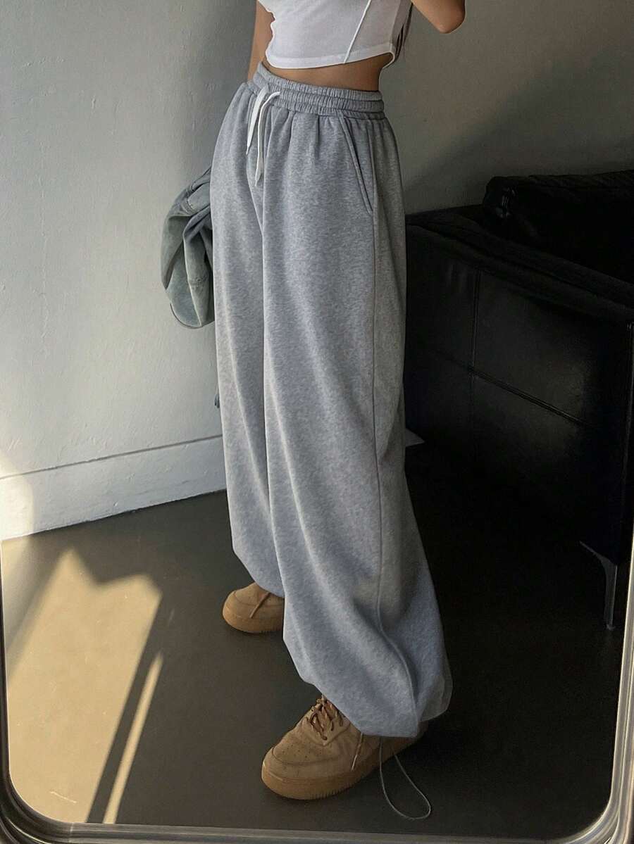 DAZY Women's Casual Korean Style Loose Drawstring Waist Sweatpants - Grey - View 1