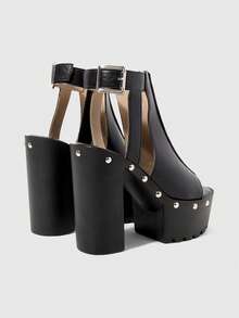 ROMWE Women's Thick Sole Zipper Design High Heel Fashion Sandals - Black - View 3