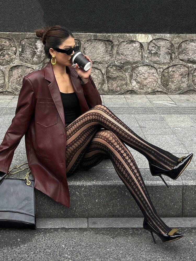 Vintage Hollow Floral Lace Jacquard Fishnet Stockings, Sexy Leggings For Women