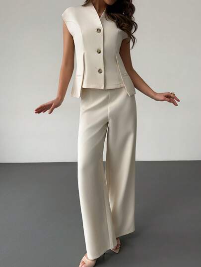 RiviMae Completo elegante da donna composto da gilet e pantaloni in tinta unita