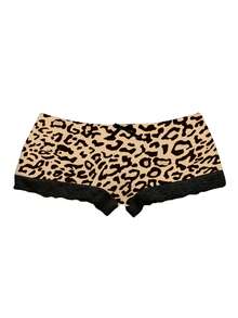 Zyxie Women's Sexy Leopard Print Contrast Lace Camisole Top And Shorts 2-Piece Set, Summer - Yellow - View 3