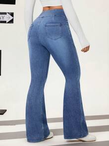 Flexra Flare Leg Design Split Casual Women Denim Jeans - Light Wash - View 2