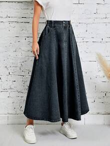 EMERY ROSE Women's Fashion Pocket Flare Denim Skirt - Dark Wash - View 6