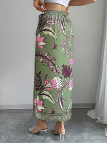 Elenzga 女士夏季度假热带植物印花系腰半身裙 - 彩色 - 查看 2