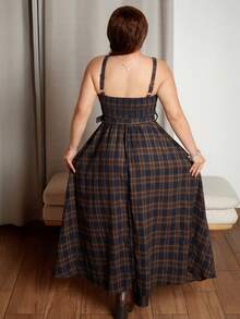 Lupita Cardoza 格子吊带连衣裙女，休闲优雅收腰无袖连衣裙 - 彩色 - 查看 2