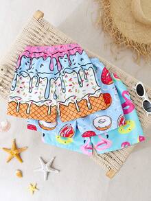 SHEIN Kids' Casual Loose Shorts, Swimwear Multi-Piece Set, Suitable For Summer, Beach, Vacation, Holiday, Family Trip - Blue - View 2