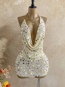 Soleia 2pcs/Set Women Knitted Beaded Camisole Top And Bodycon Skirt - Multicolor - View 7