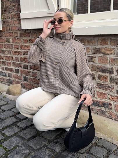 Bethéva Women's Fall/Winter Fashion Chic Casual Loose Houndstooth Patterned Jacket,Women's Winter Jacket,Fall Clothes For Women,Cozy Fall And Winter Clothes For Women