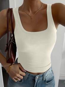 DAZY 女士纯色保暖修身吊带背心，秋冬季 - 白色 - 查看 4