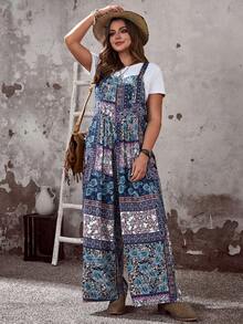 EMERY ROSE 大码女式夏季休闲度假乡村佩斯利花纹印花阔腿连体裤，宽松版型，适合夏季穿着，是度假/休闲的理想之选。这款连体裤采用口袋设计，宽松舒适，适合春假、夏季等各种场合。款式简约时尚，适合日常穿着，是夏季、度假和日常穿着的完美搭配。此外，它还融合了波西米亚风情，是沙滩装和西式风格的理想选择。 - 彩色 - 查看 4