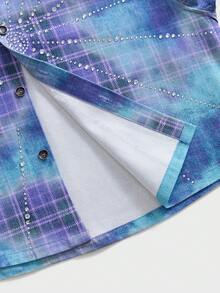 NEON BLANC Men's Rhinestone Print Short Sleeve Denim Shirt - Purple - View 6
