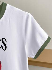 Resyla Áo thun nữ tay ngắn cổ tròn in chữ và quả anh đào phối màu - trắng - Xem 4