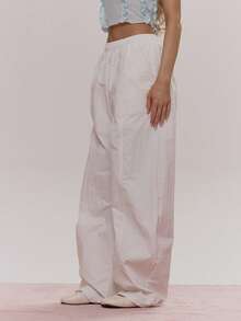 MUSERA Wide Balloon Fit Seam Detail Elasticated Waist Trouser Girly Sexy Spring Winter Going Out Daily Easter Sugar Swizzle - White - View 3