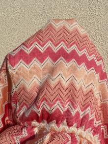 Sunnyshic Bộ jumpsuit nữ màu hồng sọc lượn sóng cổ chữ V sâu, hở lưng, kiểu dáng châu Âu và Mỹ, thích hợp cho kỳ nghỉ biển. - Hồng - Xem 6