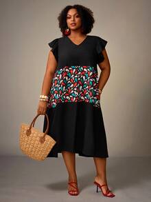 EMERY ROSE 大码休闲度假印花拼接连衣裙 - 彩色 - 查看 5