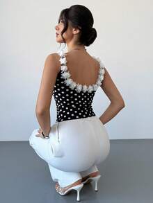 RiviMae Women's Summer Polka Dot Applique Camisole - Black and White - View 5