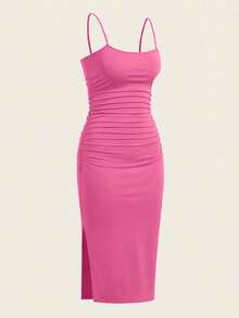 SHEIN EZwear Plus Size Women's Summer Sleeveless Dress, Rose Red & Black, Summer Dresses - Hot Pink - View 5