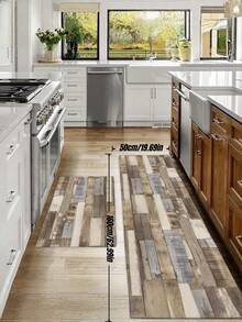 SHEIN 1 件木纹柔软舒适厨房垫，防水防油入口门垫，易于清洁吸水耐用卧室床边地毯，适用于客厅走廊浴室洗衣房装饰 - 彩色 - 查看 4