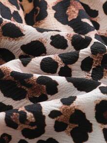 SHEIN Young Girls Floral & Leopard Print Square Neck Cap Sleeve Dress - Multicolor - View 3