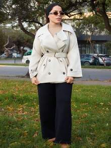 Lupita Cardoza Women's Fashionable & Elegant Double-Breasted Belted Trench Coat French Style Clothes Women Trench Coat Trench Coat Women In Fall/Winter,Cozy Fall And Winter Clothes For Women - Grey - View 6