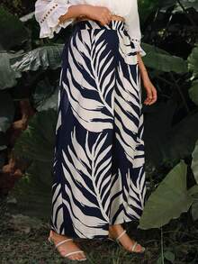 Juhart Pantalones casuales con estampado de hojas y plantas para mujer de talla grande, primavera/verano - Multicolor - Ver 5