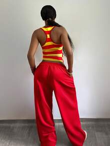 StreetHx 女士Y2K风格条纹两件套，春秋季街头风 - 紅色 - 查看 2