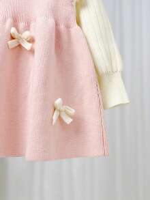 SHEIN Young Girl Oversized Casual & Comfortable Contrast Color Ruffle Collar Bow Decor Knitted Sweater Dress,In Fall/Winter - Pink - View 7