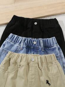 男童休闲刺绣卡其色弹力腰蓝色水洗无弹力直筒百搭牛仔裤，热门黑色水洗牛仔裤 - 彩色 - 查看 4