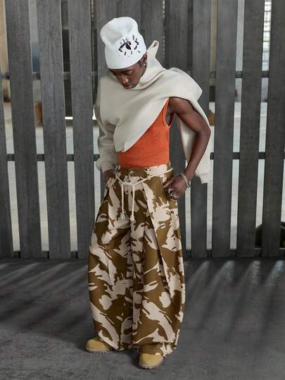 NEON BLANC Standard Size Men's All-Over Print Pleated Wide Leg Loose Fashion Pants