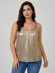 GlowEve CURVE Cămăși de vară fără mâneci, cu noduri răsucite, în culori metalice, mărimi mari - Aur - Vizualizare 3