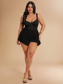 SHEIN BAE Áo liền thân hai dây màu đen dành cho nữ cỡ lớn - màu đen - Xem 4