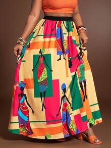 Slaydiva 春夏新款音乐节、复活节、圣帕特里克节、西部风情、游牧风格休闲度假加大码印花半身裙 - 彩色 - 查看 7