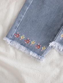 Vintaside Kids 女婴休闲日常格子花卉刺绣长袖上衣和牛仔裤套装，春秋季 - 粉色 - 查看 5