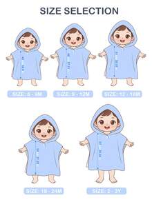 Infant/Toddler Boys' Blue Cartoon Shark Print Hooded Cover Up Towel, Swimwear Cover-Up, Bathrobe, Beach Wrap, Suitable For Swimming, Bath Toddler Beach Cover Up 24 Month Boy Hooded Cover Up Toddler Hooded Cover Up Baby Beach Poncho Crab Design Towel Striped Swim Coverup - Multicolor - View 6