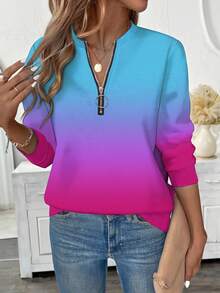 EMERY ROSE Áo sweatshirt cổ tròn dáng rộng dành cho nữ, in họa tiết chuyển màu, kiểu dáng tối giản Mỹ. - Nhiều màu - Xem 5