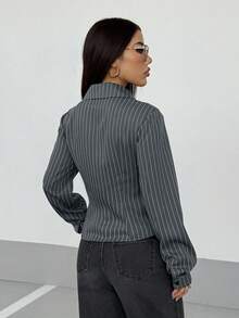 StreetHx Women's Retro Fitted Striped Shirt - Blue - View 2