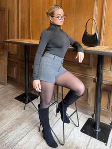 Bethéva 女士加厚仿羊毛混纺商务休闲直筒裤，带口袋，优雅设计，适合办公室、通勤、秋冬季穿着。 - 深灰色 - 查看 4