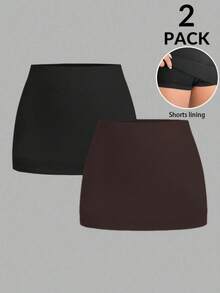 SHEIN Tall 2pcs Women's New Basic Simple Mini Skirt - Black - View 8
