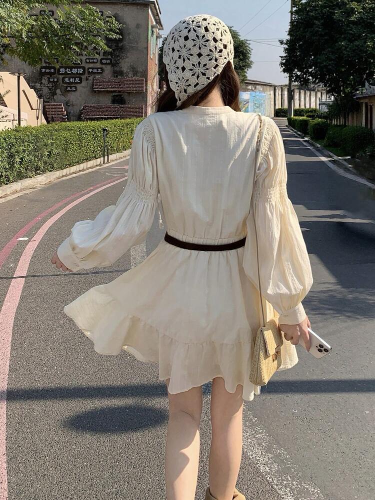 Women's Refreshing Korean Style Vacation Comfortable Tie-Up Solid Color Mini Dress Sundress
