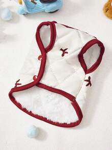 PETSIN 宠物秋冬蝴蝶结刺绣外套，配天鹅绒背心，猫咪泰迪熊新年红色圣诞宠物外套，幼犬服装 - 彩色 - 查看 7