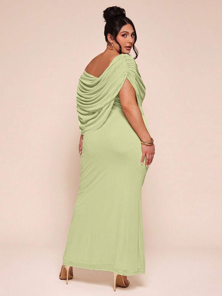 SHEIN BAE Plus Size Women Plunging Neck Dress - Green - View 2