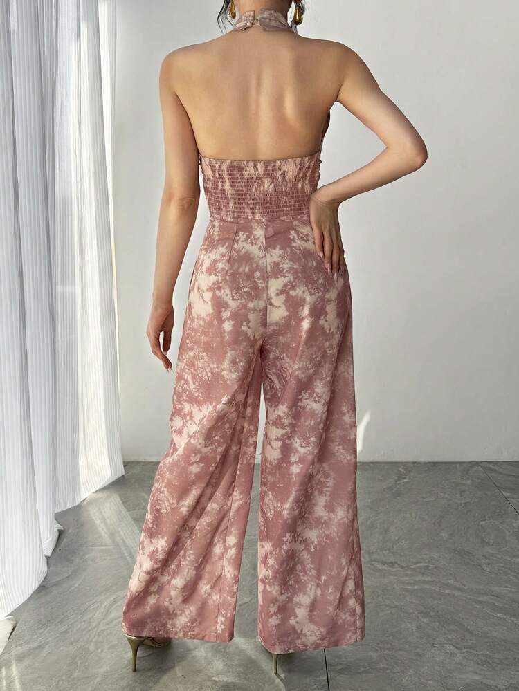 Women's Casual Floral Print Halter Twist Vest And Wide Leg Pants 2-Piece Set, Spring/Summer Cruise Outfit For Women Boho