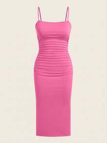 SHEIN EZwear Plus Size Women's Summer Sleeveless Dress, Rose Red & Black, Summer Dresses - Hot Pink - View 6